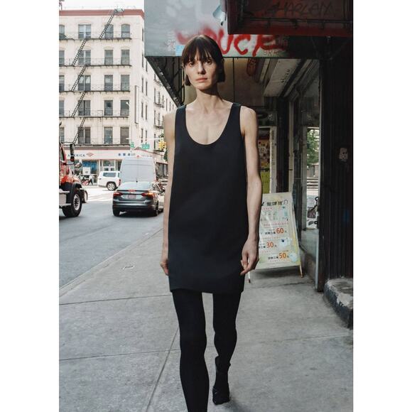 NWOT STATHE Tabachin Black Duchesse Satin Mini Dress US 4
